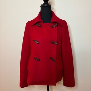 Old Navy Red Wool Blend Toggle Pea Coat Jacket